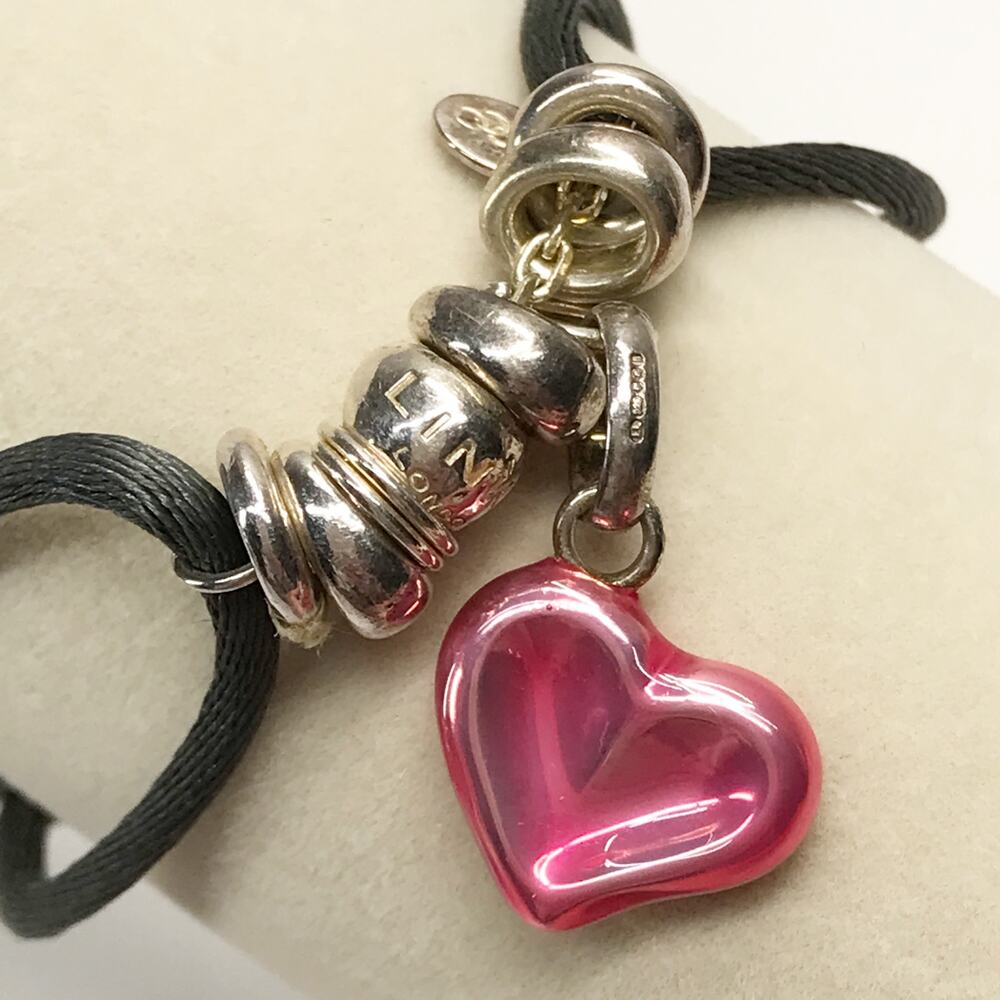 Vintage Links of London Enamel Heart Charm Sterling Silver Adjustable Bracelet